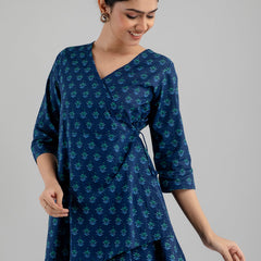 Floral Printed V-Neck Pure Cotton Angrakha A-Line Kurti