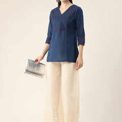 Beige Palazzos | Embroidered Elegnace With Elastic Waist & Single Pocket