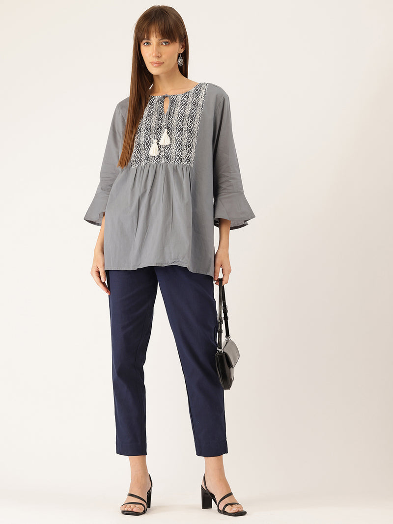 Women's Cotton Pants - Double Pockets, Adjustable Waist, and Ankle-Length Fit