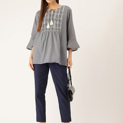 Women's Cotton Pants - Double Pockets, Adjustable Waist, and Ankle-Length Fit