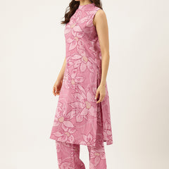 Floral Sleeveless Cotton Co-Ord Set with Choker Neckline – Pure Cotton | Sizes S–XXL