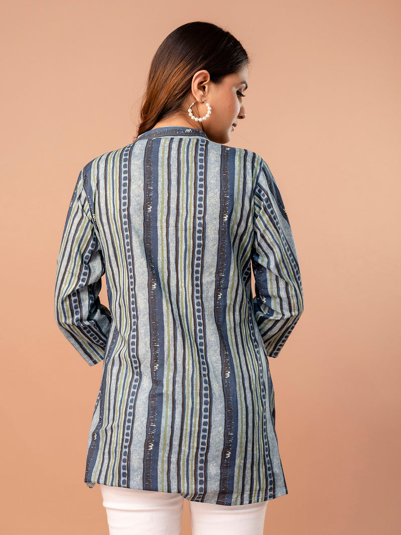 Top – Mandarin Collar, 3/4 Sleeves, Flattering Fit (Sizes S–XXL)