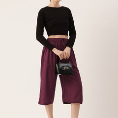 Women's Culottes | Calf-Length Pants with Double Pockets & Elastic Waistband