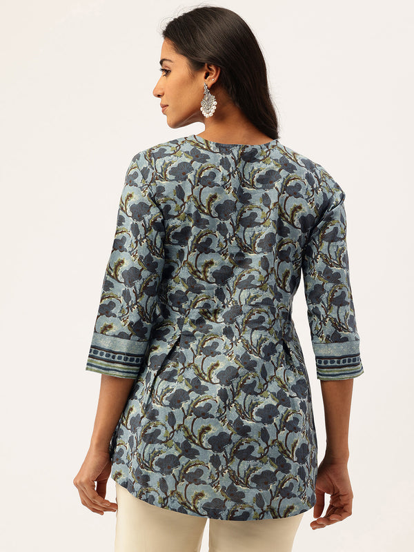 Inner Yoke Short Kurti for Women - Button Detail & 3/4 Sleeves