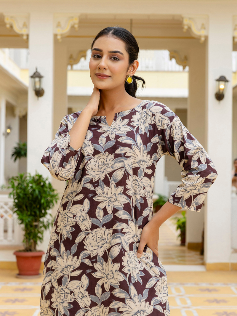 Brown Breezy Printed Cotton Co-Ord Set for Comfortable All-Day Wear