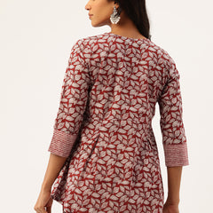 Inner Yoke Short Kurti for Women - Button Detail & 3/4 Sleeves
