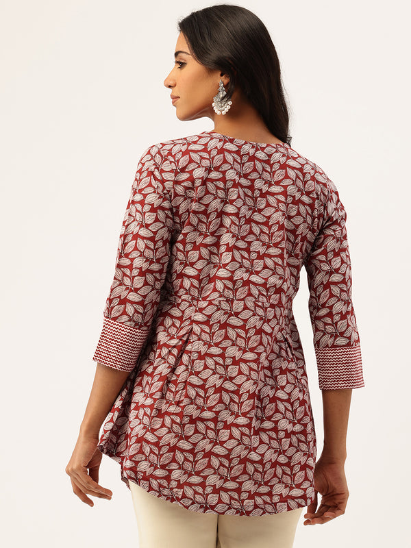 Inner Yoke Short Kurti for Women - Button Detail & 3/4 Sleeves