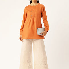 Beige Palazzos | Embroidered Elegnace With Elastic Waist & Single Pocket