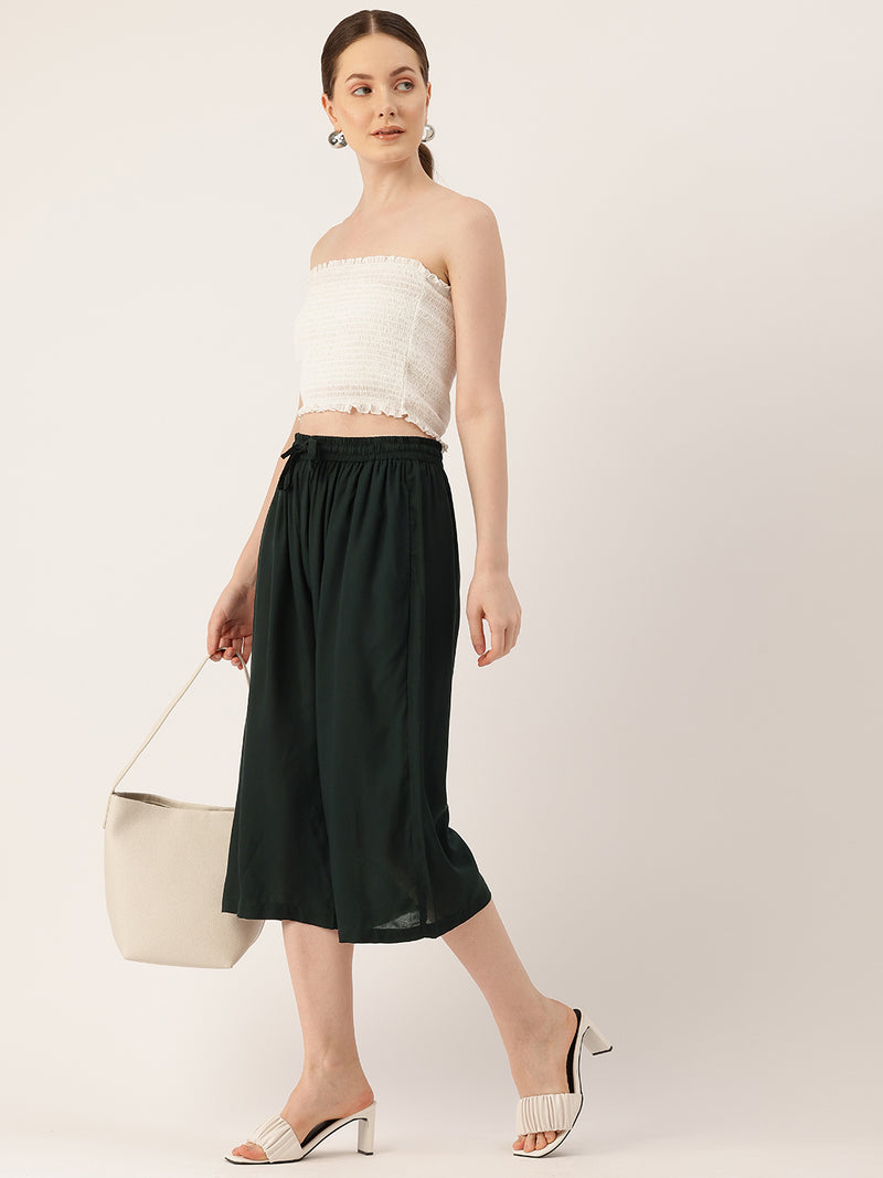 Women's Culottes | Calf-Length Pants with Double Pockets & Elastic Waistband