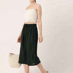 Women's Culottes | Calf-Length Pants with Double Pockets & Elastic Waistband