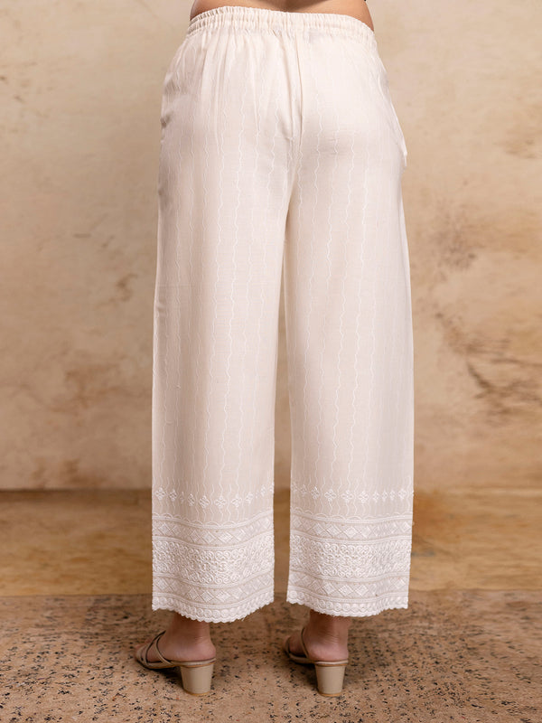 Women’s Cotton Embroidered Wide-Leg Palazzos | Soft, Breathable & Elegant