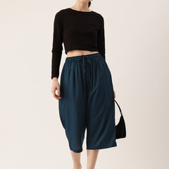 Women's Culottes | Calf-Length Pants with Double Pockets & Elastic Waistband
