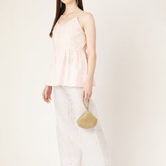 White White Embroidered Cotton Palazzos–Elastic Waist & Ankle-Length with Side Pocket