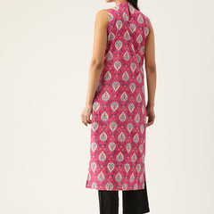 Women’s Pure Cotton Angrakha Kurti with Floral Print | 3/4 Sleeves | Adjustable Side Tie | Sizes S–XXL