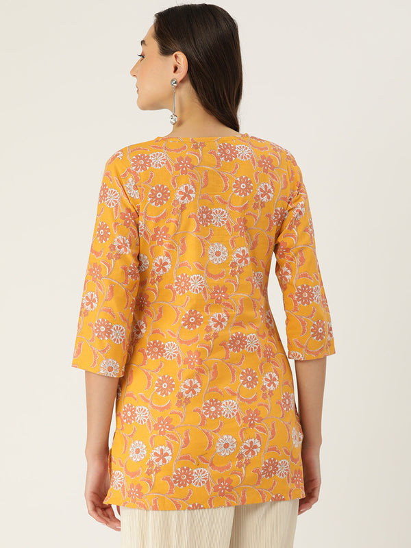Floral Print 4 Button Straight Kurti