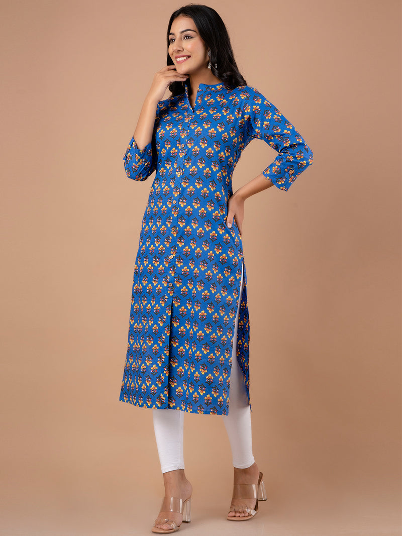Feranoid Straight Knee Length Blue Colour Kurta For Women