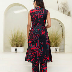 Luxury Mandarin Collar Printed Co-Ord Set with Button Detail A-Line Kurta & Comfort Fit Pants