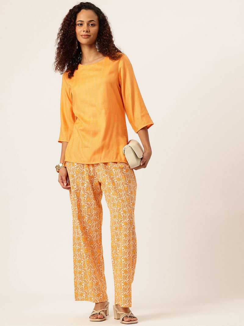 Yellow Women Pure Cotton Paisley Printed Palazzo Pants | Elastic Waist | Wide Leg