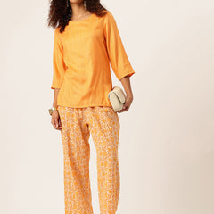 Yellow Women Pure Cotton Paisley Printed Palazzo Pants | Elastic Waist | Wide Leg