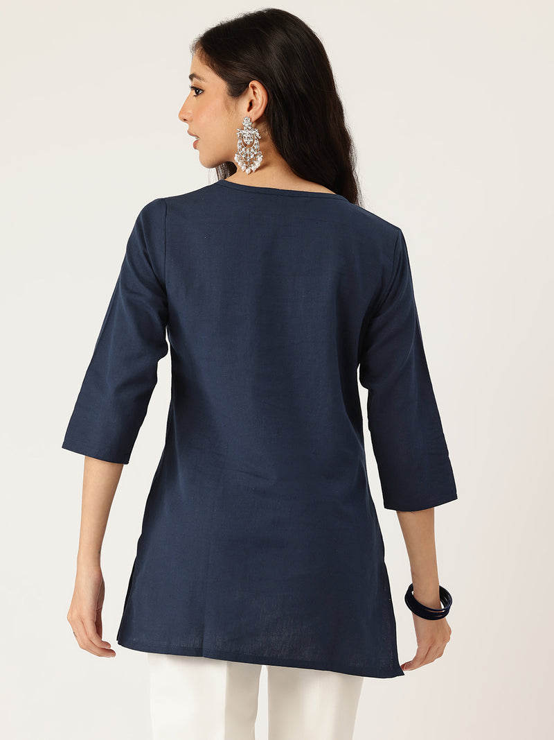 Elegant Short Kurti for Women –Button Detailing & 3/4 Sleeves | Round Neck |