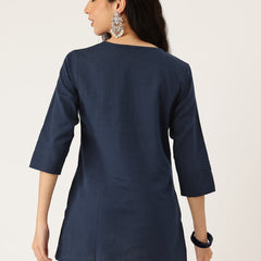 Elegant Short Kurti for Women –Button Detailing & 3/4 Sleeves | Round Neck |