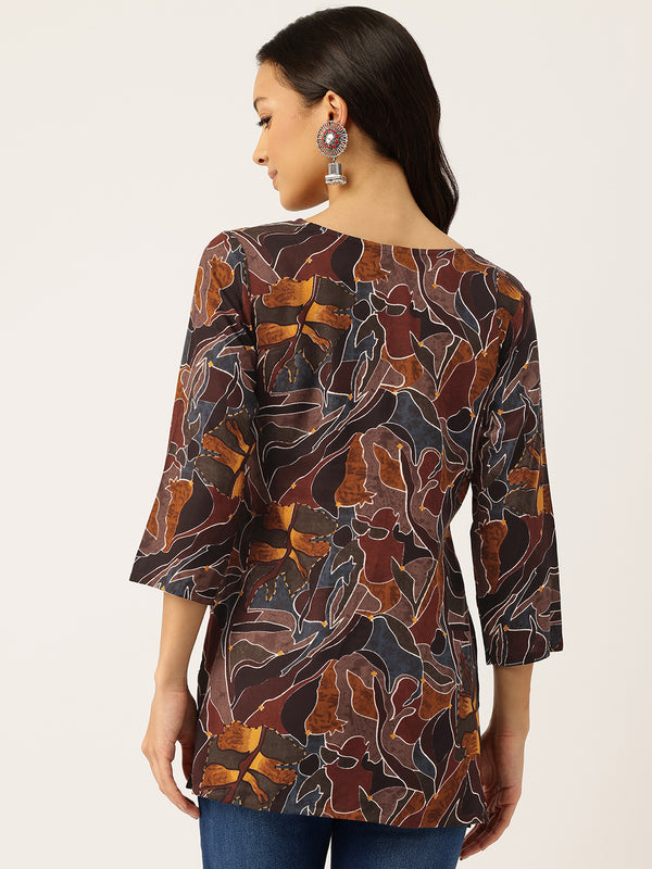 3/4 Sleeve Round Neck Vcut top Multi Colour