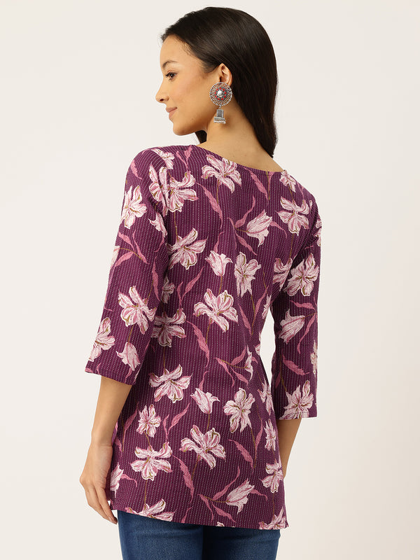 3/4 Sleeve Round Neck Vcut top White Colour