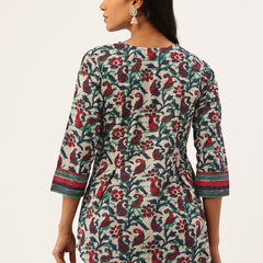 Inner Yoke Short Kurti for Women - Button Detail & 3/4 Sleeves