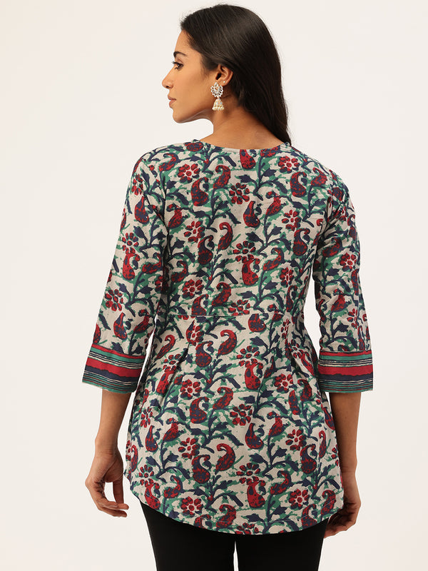 Inner Yoke Short Kurti for Women - Button Detail & 3/4 Sleeves