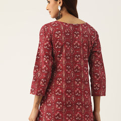 Cotton Printed V-Neck Short Kurti
