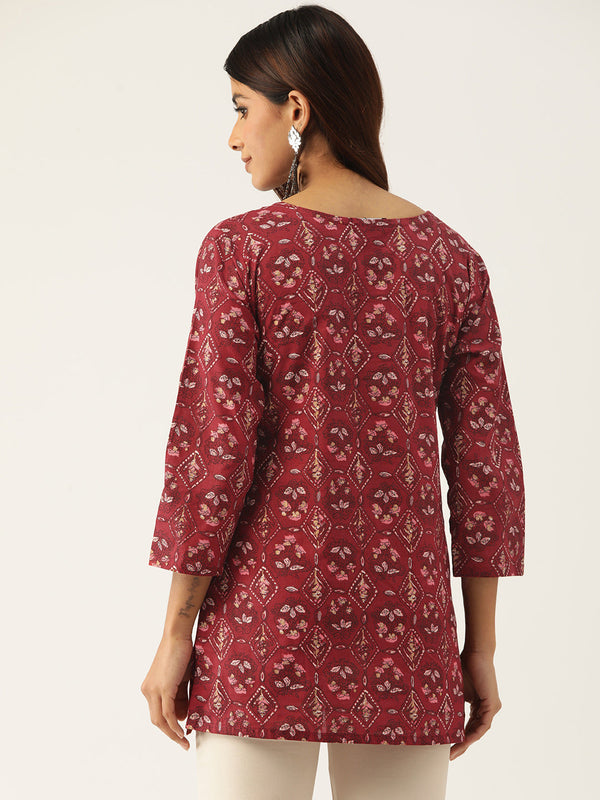Cotton Printed V-Neck Short Kurti