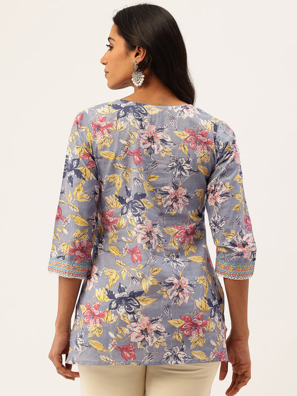 Empress Short Kurti for Women - V-Cut Neckline with Border Detail & 3/4 Sleeves