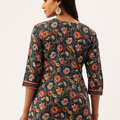 Empress Short Kurti for Women - V-Cut Neckline with Border Detail & 3/4 Sleeves