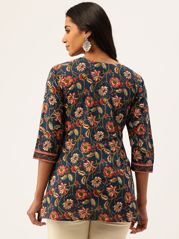 Empress Short Kurti for Women - V-Cut Neckline with Border Detail & 3/4 Sleeves