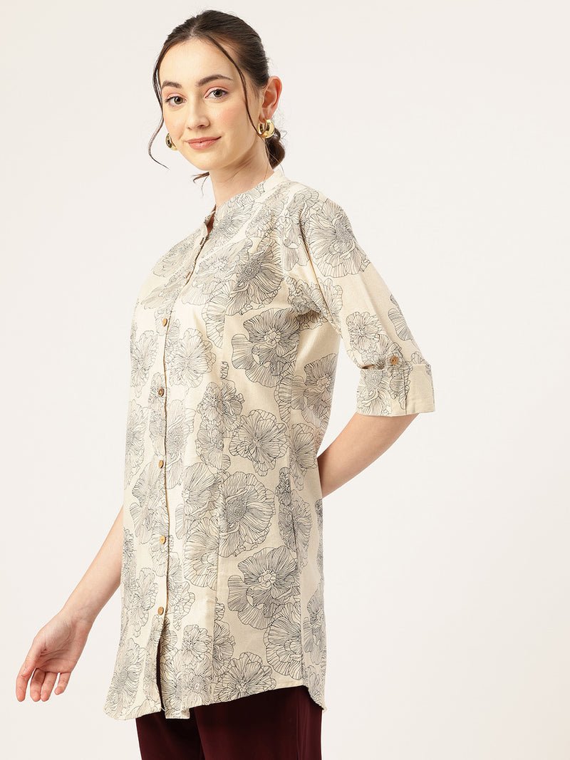 Printed Mandarin Shirt – Casual & Chic