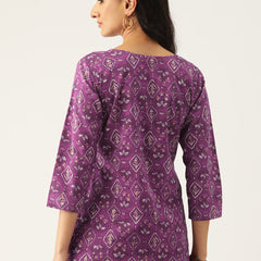 Cotton Printed V-Neck Short Kurti