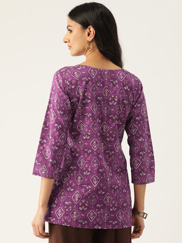 Cotton Printed V-Neck Short Kurti