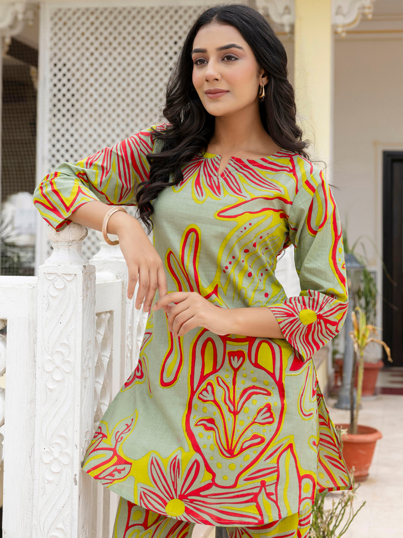 Green Breezy Printed Cotton Co-Ord Set for Comfortable All-Day Wear