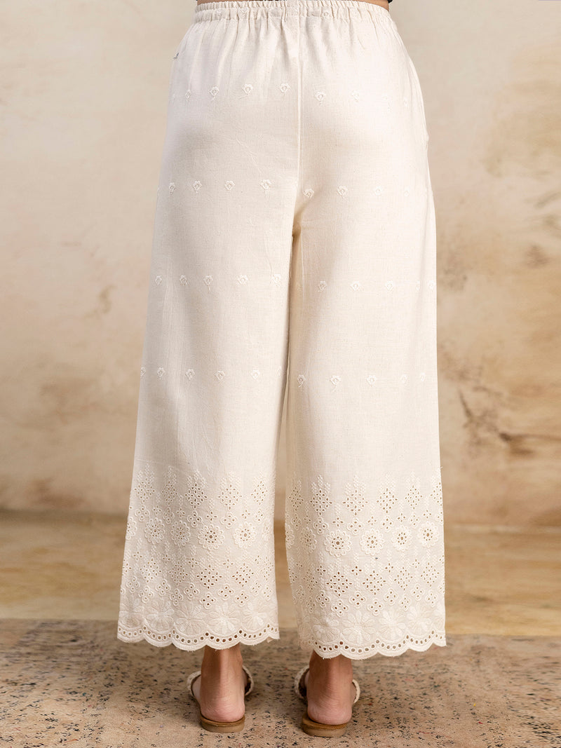 Women’s Cotton Embroidered Wide-Leg Palazzos | Soft, Breathable & Elegant