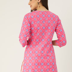 Floral Print 4 Button Straight Kurti