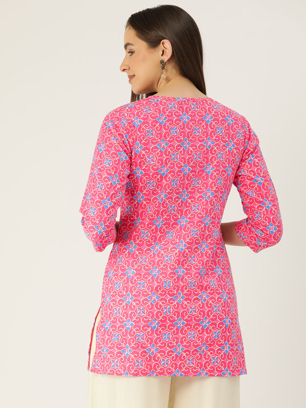 Floral Print 4 Button Straight Kurti