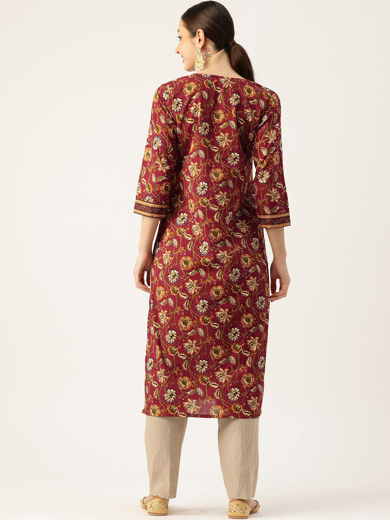Empress Long Kurta for Women - V-Cut Neckline with 3/4 Sleeves