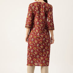 Empress Long Kurta for Women - V-Cut Neckline with 3/4 Sleeves