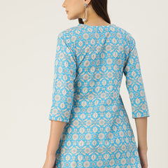 Floral Print Angrakha 3\4 Sleeves Flared Kurti