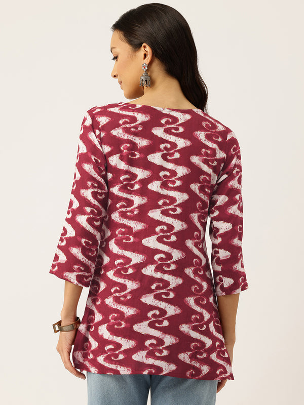 3/4 Sleeve Round Neck Vcut top Maroon Colour