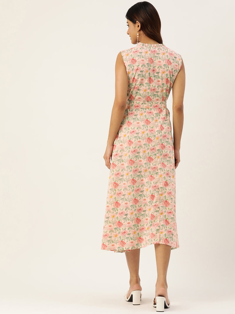 Floral Wrap Angrakha Dress – Lightweight Sleeveless Cotton Perfection