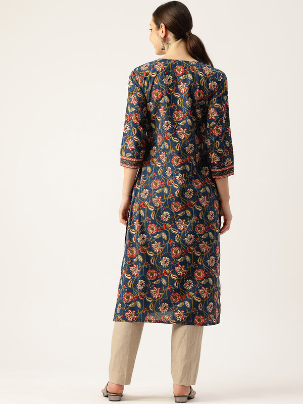 Empress Long Kurta for Women - V-Cut Neckline with 3/4 Sleeves