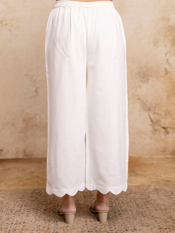 Classic Cotton Palazzos with Unique Curved Hem Design