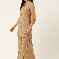 Multicolor Elegant Collared Co-Ord Set with Frill Detail & Elasticated Pants