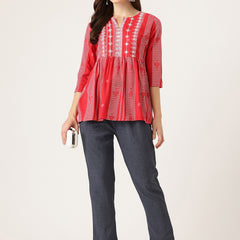 Blue Linen Trouser - Ankle-Length Pant , Partially Elasticated ,Double Pockets